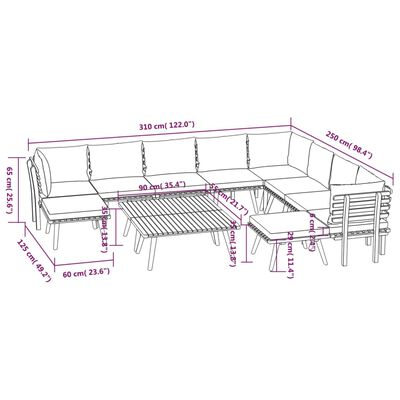 vidaXL Salon de jardin 12 pcs avec coussins Bois d'acacia solide