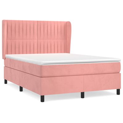 vidaXL Sommier à lattes de lit avec matelas Rose 140x200 cm Velours