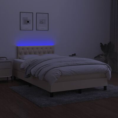 vidaXL Sommier à lattes de lit matelas et LED crème 120x190 cm tissu