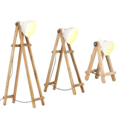 vidaXL Lampadaires 3 pcs Blanc E27 Bois de manguier massif