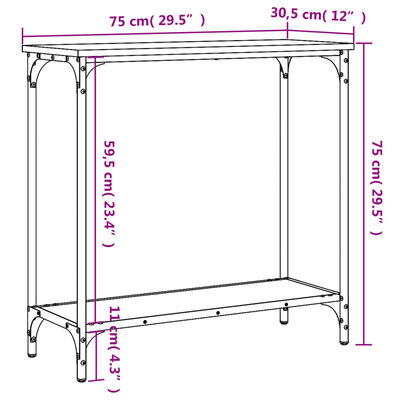 vidaXL Table console chêne sonoma 75x30,5x75 cm bois d'ingénierie