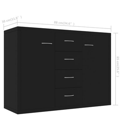 vidaXL Buffet Noir 88x30x65 cm Bois d'ingénierie