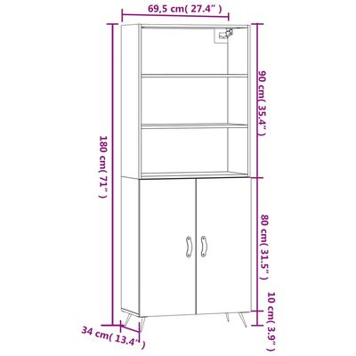 vidaXL Buffet haut Gris béton 69,5x34x180 cm Bois d'ingénierie