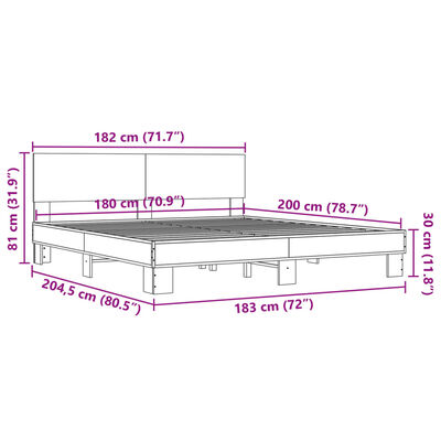 vidaXL Cadre de lit chêne sonoma 180x200 cm bois d'ingénierie et métal