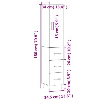 vidaXL Buffet haut Sonoma gris 34,5x34x180 cm Bois d'ingénierie