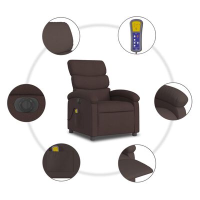 vidaXL Fauteuil de massage inclinable électrique Marron foncé Tissu