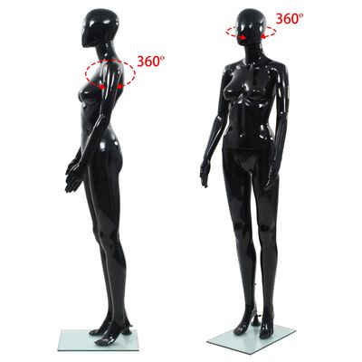 vidaXL Mannequin femme corps complet base verre Noir brillant 175 cm