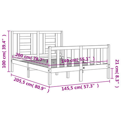 vidaXL Cadre de lit avec tête de lit noir 140x200 cm bois massif