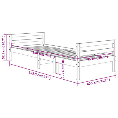 vidaXL Cadre de lit sans matelas cire marron 75x190 cm bois pin massif