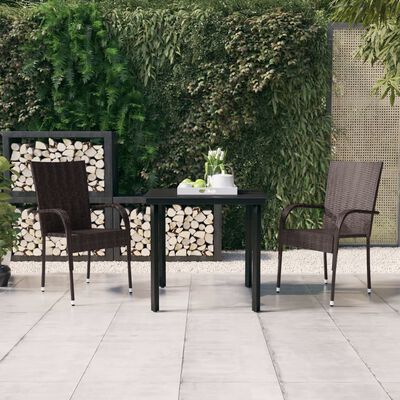 vidaXL Ensemble à manger de jardin 3 pcs Marron et noir