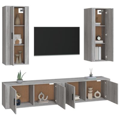 vidaXL Ensemble de meubles TV 4 pcs Sonoma gris Bois d'ingénierie