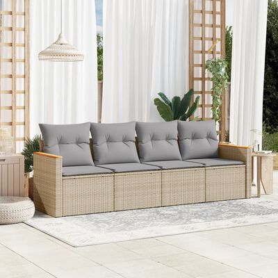 vidaXL Salon de jardin avec coussins 4pcs mélange beige résine tressée