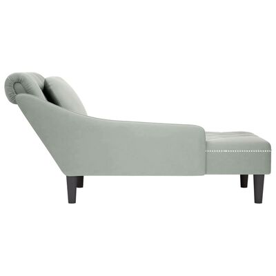 vidaXL Fauteuil long et coussin et accoudoir droit gris clair velours