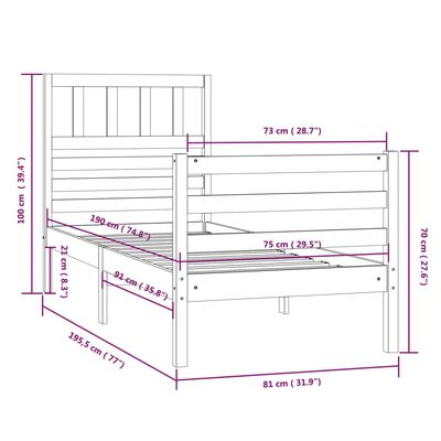 vidaXL Cadre de lit sans matelas 75x190 cm bois massif