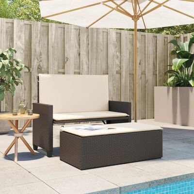 vidaXL Banc de jardin et coussins et repose-pied marron résine tressée