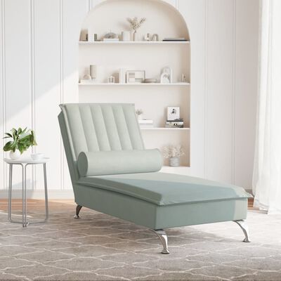 vidaXL Chaise longue de massage avec traversin gris clair velours