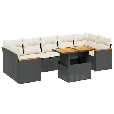 vidaXL Salon de jardin 8 pcs avec coussins noir résine tressée