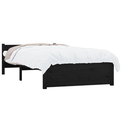 vidaXL Cadre de lit Noir Bois massif 75x190 cm Petit simple