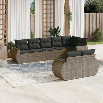 vidaXL Salon de jardin 8 pcs avec coussins gris résine tressée