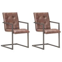 vidaXL Chaises à manger cantilever lot de 2 marron cuir véritable