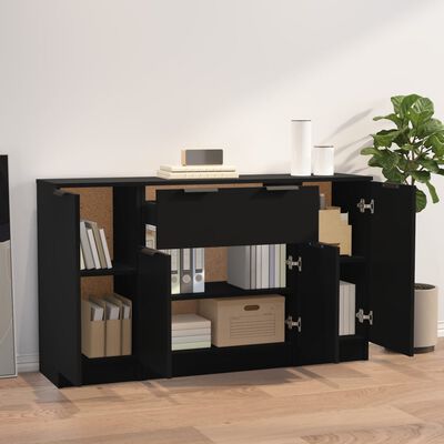 vidaXL Buffets 3 pcs noir bois d'ingénierie