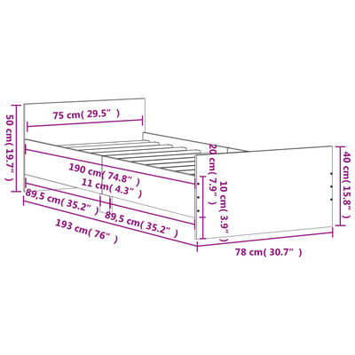 vidaXL Cadre de lit sans matelas chêne fumé 75x190cm bois d'ingénierie