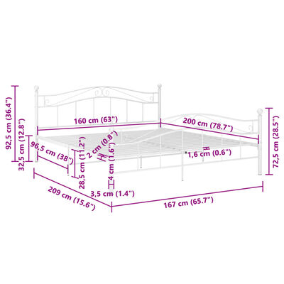 vidaXL Cadre de lit sans matelas blanc métal 160x200 cm