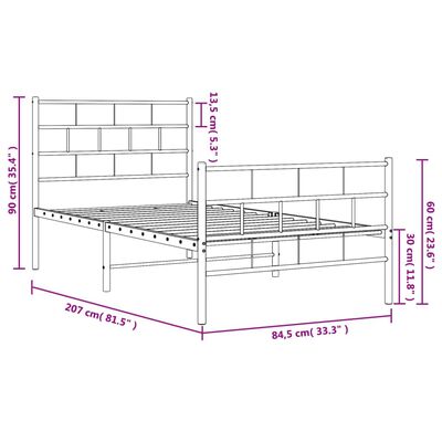 vidaXL Cadre de lit métal sans matelas avec pied de lit blanc 80x200cm