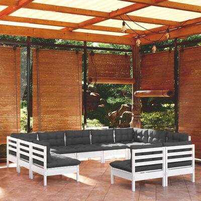 vidaXL Salon de jardin 11 pcs avec coussins blanc bois de pin solide