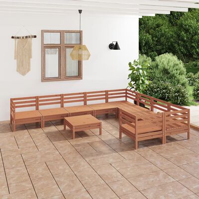 vidaXL Salon de jardin 10 pcs Marron miel Bois de pin massif