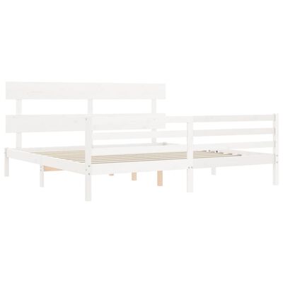 vidaXL Cadre de lit avec tête de lit blanc Super King Size bois massif