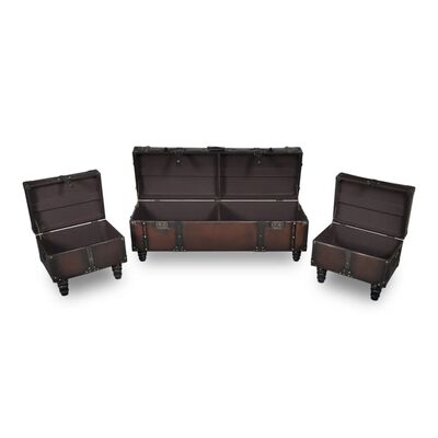 vidaXL Ensemble de bancs de rangement 3 pcs Marron