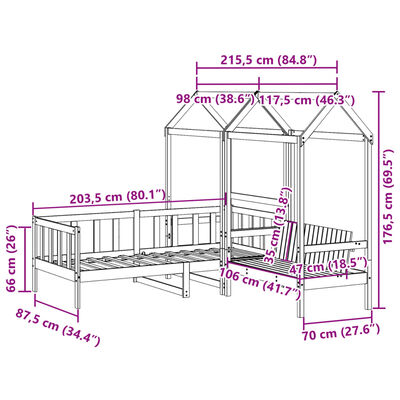 vidaXL Ensemble de lit de jour et de banc avec toit sans matelas