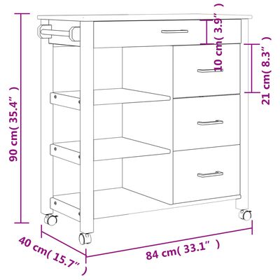 vidaXL Chariot de cuisine MONZA 84x40x90 cm bois massif de pin