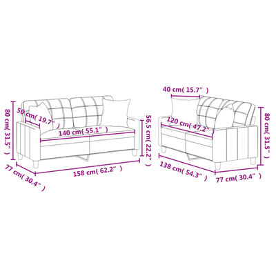 vidaXL Ensemble de canapés 2 pcs avec coussins cappuccino similicuir