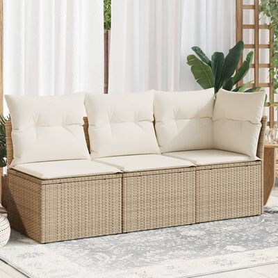 vidaXL Canapé de jardin avec coussins 3 places beige résine tressée