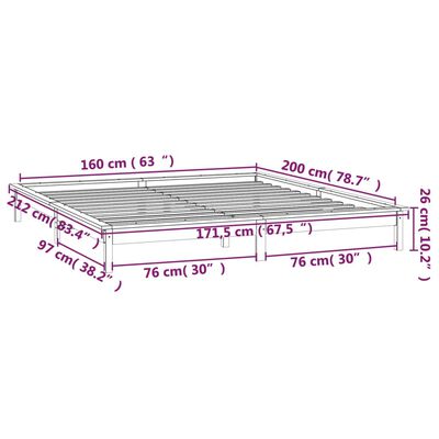 vidaXL Cadre de lit à LED sans matelas blanc 160x200 cm bois massif