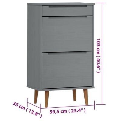 vidaXL Armoire à chaussures MOLDE Gris 59,5x35x103 cm Bois de pin