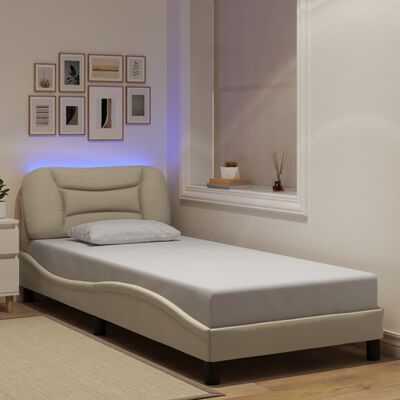 vidaXL Cadre de lit avec lumières LED crème 90x200 cm tissu