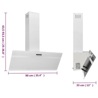 vidaXL Hotte murale 90 cm Acier et verre trempé Blanc