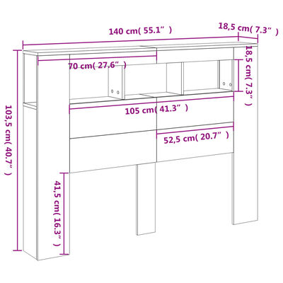 vidaXL Tête de lit à LED blanc 140x18,5x103,5 cm bois d'ingénierie