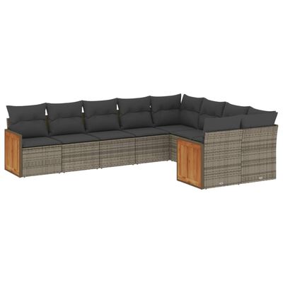 vidaXL Salon de jardin 9 pcs avec coussins gris résine tressée