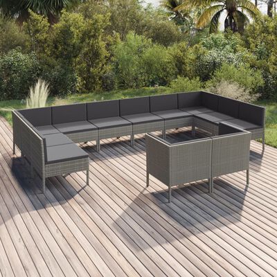 vidaXL Salon de jardin 12 pcs avec coussins Résine tressée Gris