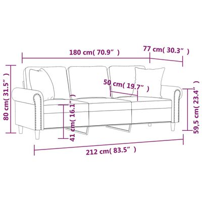 vidaXL Canapé 3 places avec oreillers décoratifs marron 180 cm velours