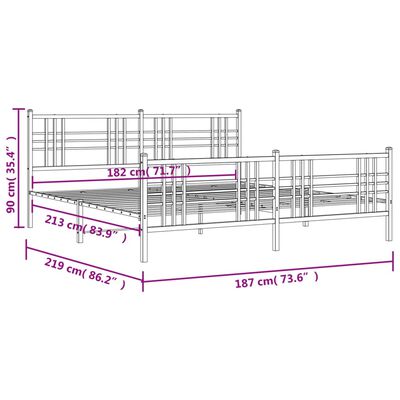 vidaXL Cadre de lit métal avec tête de lit/pied de lit blanc 183x213cm