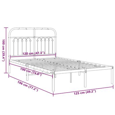 vidaXL Cadre de lit métal sans matelas et tête de lit blanc 120x190 cm