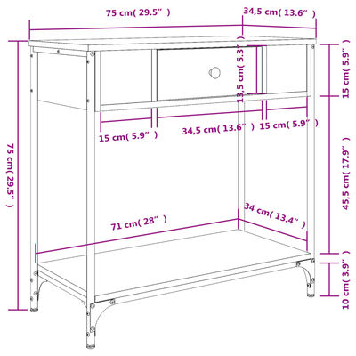 vidaXL Table console sonoma gris 75x34,5x75 cm bois d'ingénierie