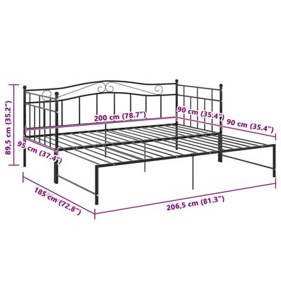 vidaXL Cadre de canapé-lit extensible sans matelas Noir Métal 90x200cm