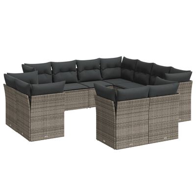 vidaXL Salon de jardin 11 pcs avec coussins gris résine tressée