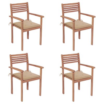 vidaXL Chaises de jardin lot de 4 et coussins beige bois teck solide